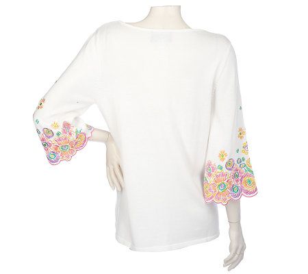 Bob Mackies Fiesta Floral Embroidered Sweater