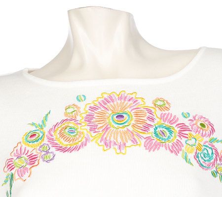 Bob Mackies Fiesta Floral Embroidered Sweater