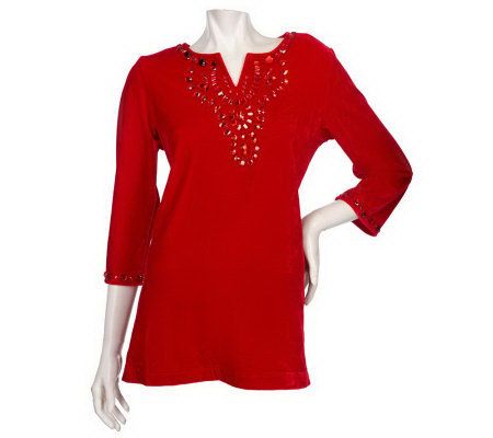 Quacker Factory Stretch Velvet Tunic with Chunky Stones - A93354