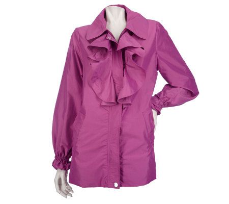Dennis Basso Water Resistant Iridescent Jacket with Ruffle Front - A200055