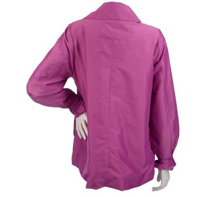 Dennis Basso Water Resistant Iridescent Jacket with Ruffle Front