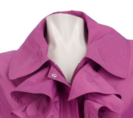 Dennis Basso Water Resistant Iridescent Jacket with Ruffle Front