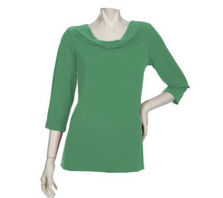 Susan Graver Liquid Knit 3/4 Sleeve Drape Neck Top - A200655