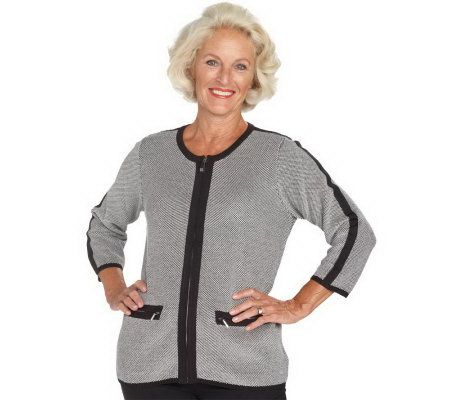 Liz Claiborne New York Seed Stitch Cardigan with Grosgrain Trim - A203355