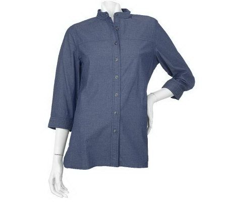 Denim & Co. 3/4 Sleeve Stretch Denim Button Front Woven Shirt - A211755