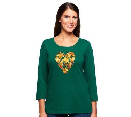 Quacker Factory 3/4 Sleeve Scoop Neck Harvest T-shirt - A217155