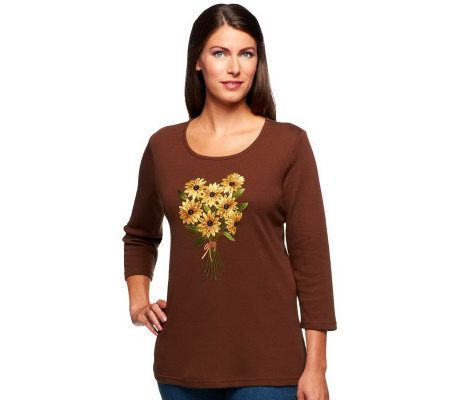 Quacker Factory 3/4 Sleeve Scoop Neck Harvest T-shirt - A217155
