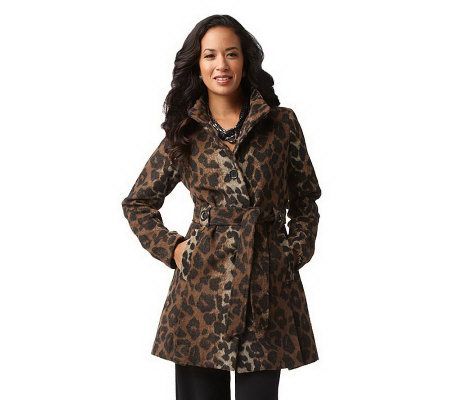 Centigrade Wool Blend Funnel Neck Coat with Self-tie Belt - A217455