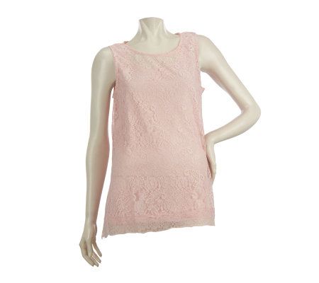 George Simonton Lace Trapeze Top with Scallop Trim & Cami - A221155