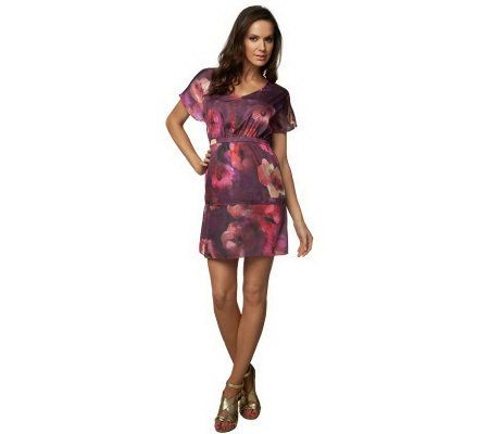 GF by Geren Ford Knee Length Floral Print Tiered Dress - A222755