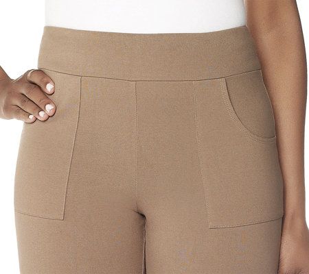 Women with Control Contour Waist Knit Crop Pants w/Pocket Detail
