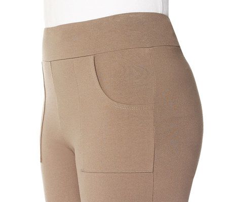 Women with Control Contour Waist Knit Crop Pants w/Pocket Detail