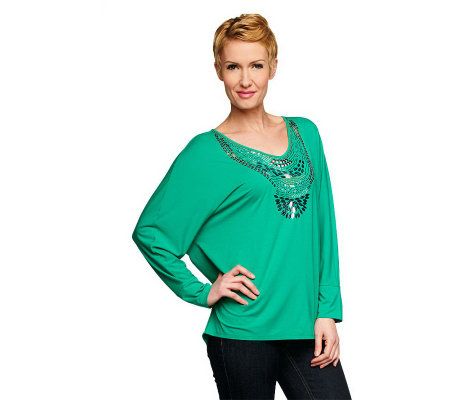 Kelly by Clinton Kelly Dolman Sleeve Top with Novelty Detail - A231455