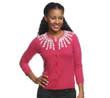 Isaac Mizrahi Live! Cardigan w/Hand Embellished Neckline - A231755
