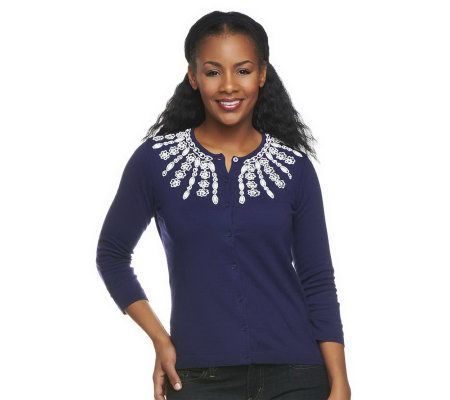Isaac Mizrahi Live! Cardigan w/Hand Embellished Neckline - A231755