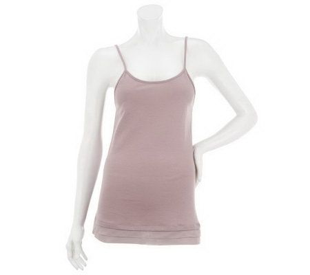 LOGO by Lori Goldstein Knit Tank Top with Chiffon Trim - A231855