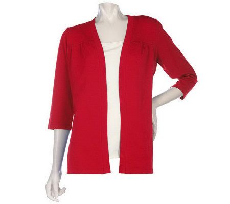 As Is Denim & Co. 3/4 Sleeve Open Front Cardigan with Shirring Detail - A236855