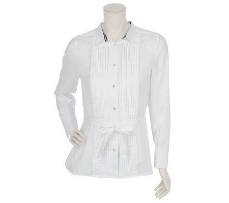 Perfect by Carson Kressley Cotton Tuxedo Shirt with Belt - A72955