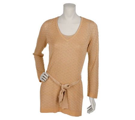 Susan Graver Metallic Pattern Tunic with Tank and Belt - A75855