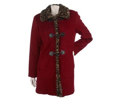 Dennis Basso Wool Tuxedo Front Coat with Faux Fur Trim - A85155