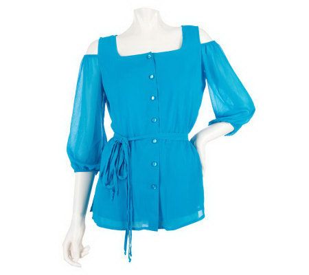 Linea by Louis DellOlio 3/4 Sleeve Cold Shoulder Blouse - A199856