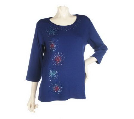 Quacker Factory Sparkle Motif 3/4 Sleeve T-shirt - A213156