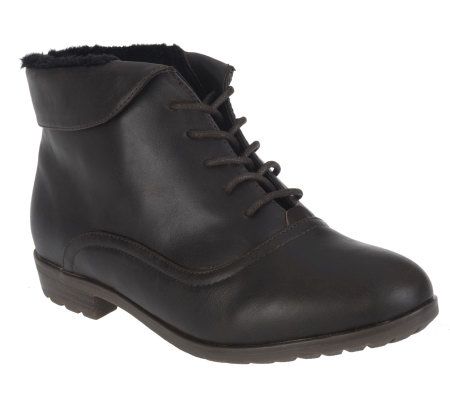 Weatherproof Water Resistant Lace-up Boots w/ Foldover Collar - A217856