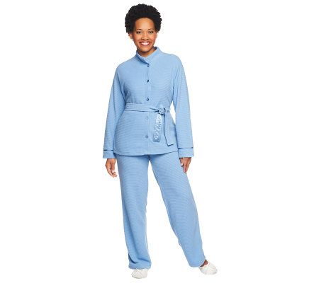 Stan Herman Mini Check Microfleece Reading Jacket w/ Satin Detail - A218056