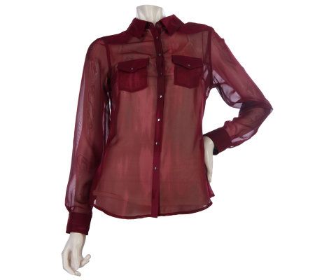 Bradley by Bradley Bayou Dip-Dye Sheer Blouse w/Front Pockets - A219556