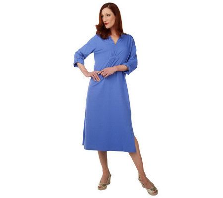 Liz Claiborne New York Notch Collar 3/4 Sleeve Lounge Dress - A220756