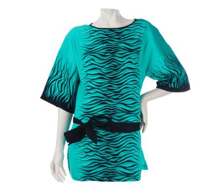 Bob Mackies Congo Print Boat Neck Tunic with Removable Belt - A222056