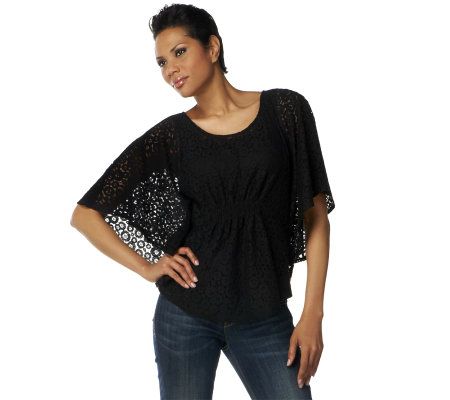 Kelly by Clinton Kelly Flutter Sleeve Lace Blouse with Knit Tank - A222956