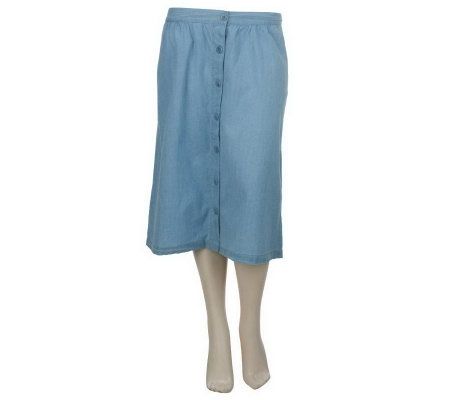 Denim & Co. Stretch Chambray Button Front Skirt - A224056