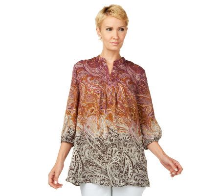 Liz Claiborne New York Ombre Paisley Print Tunic w/Pintucks - A226356