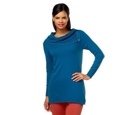 Liz Claiborne New York Cowl Neck Sweater w/Button Detail - A228056