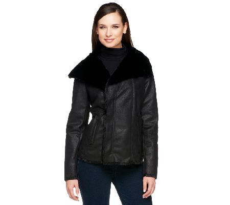 Belle Gray by Lisa Rinna Faux Fur & Faux Suede Moto Jacket - A228256