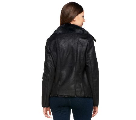 Belle Gray by Lisa Rinna Faux Fur & Faux Suede Moto Jacket