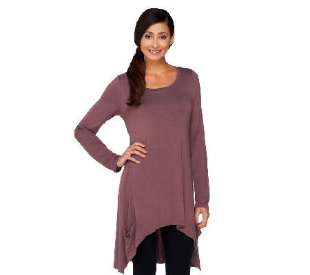 LOGO by Lori Goldstein Long Sleeve Hi-Low Hem Knit Tunic - A229356