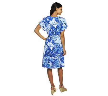 Isaac Mizrahi Live! Cherry Blossom Printed V-neck Knit Dress