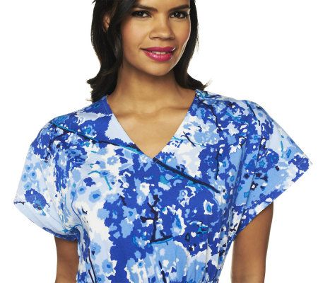 Isaac Mizrahi Live! Cherry Blossom Printed V-neck Knit Dress