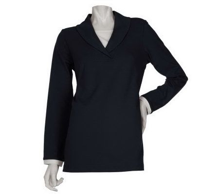 As Is Denim & Co. Long Sleeve Shawl Collar Duet Tunic - A236856