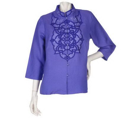 Linea by Louis DellOlio Linen Blend Jacket with Embroidery - A199857