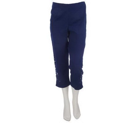 Susan Graver Stretch Twill Crocheted Crop Pants - A200957