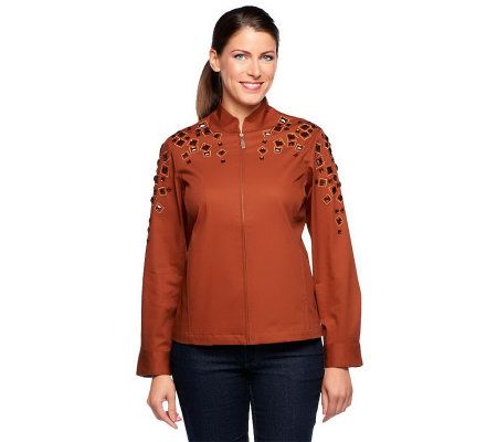 Bob Mackies Square Jeweled Embellished Denim Jacket - A201757