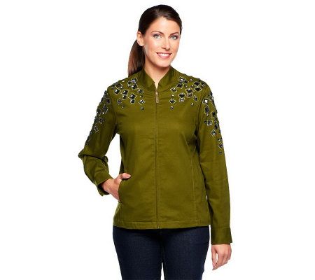 Bob Mackies Square Jeweled Embellished Denim Jacket - A201757