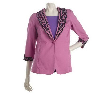 Bob Mackies Embroidered Edge Twill Jacket and T-shirt Set - A213857