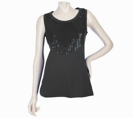 Motto Scoopneck Tank Top with Tonal Matte Sequins - A214357