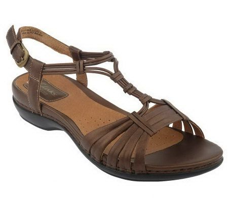 Clarks Artisan Leather Sennet Shell T-Strap Sandal w/ Adj. Buckle - A214857