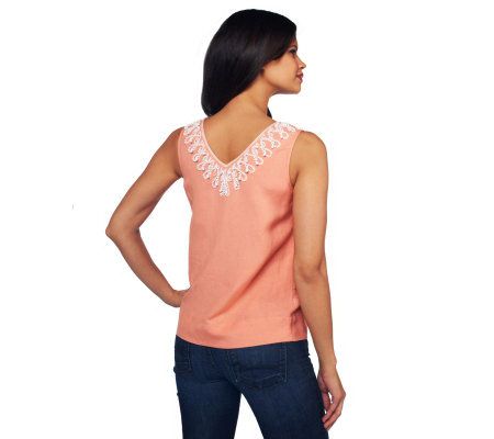 Isaac Mizrahi Live! Linen Blend Sleeveless Top w/ Beaded Neck