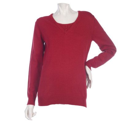 Denim & Co. Long Sleeve Duet Sweater w/ Button Trim - A217357